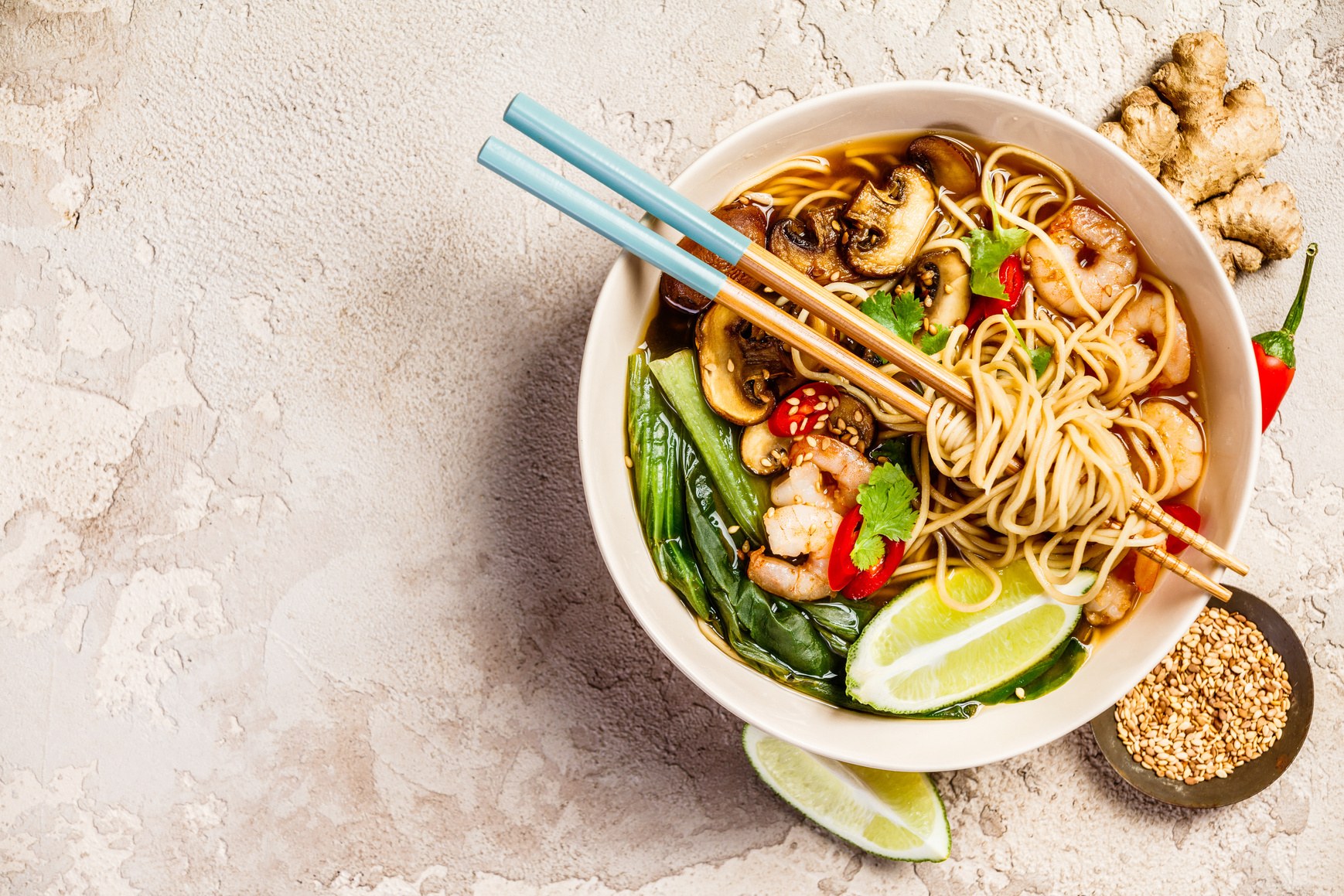 Spicy Shrimp And Bok Choy Noodle Bowl