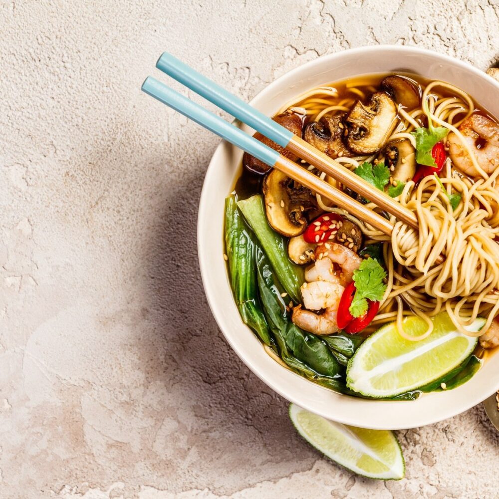 Spicy Shrimp And Bok Choy Noodle Bowl